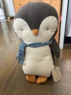 Maileg Beige & Brown Penguin Plush with Blue Scarf